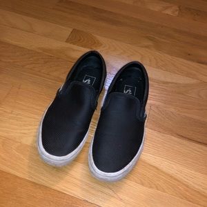 Black leather perforated slip on vans